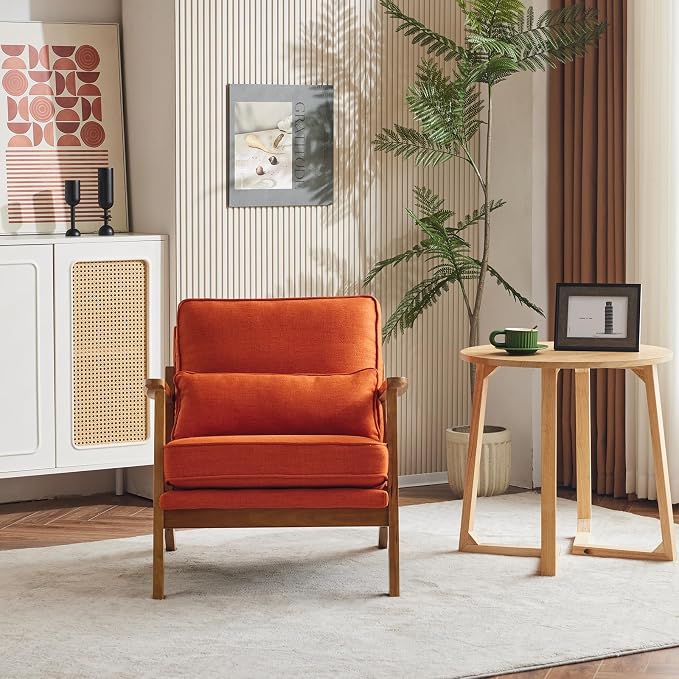 Karl home Accent Chair Wide Armrest Mid-Century Lounge Chair Linen Fabric - Image 5