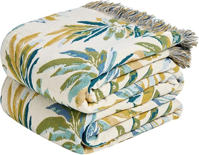 MSGKV Boho Throw Blanket for Bed Cotton 60"x80" Leaves Blanket Twin Size Couch by MSGKVHomeTextiles