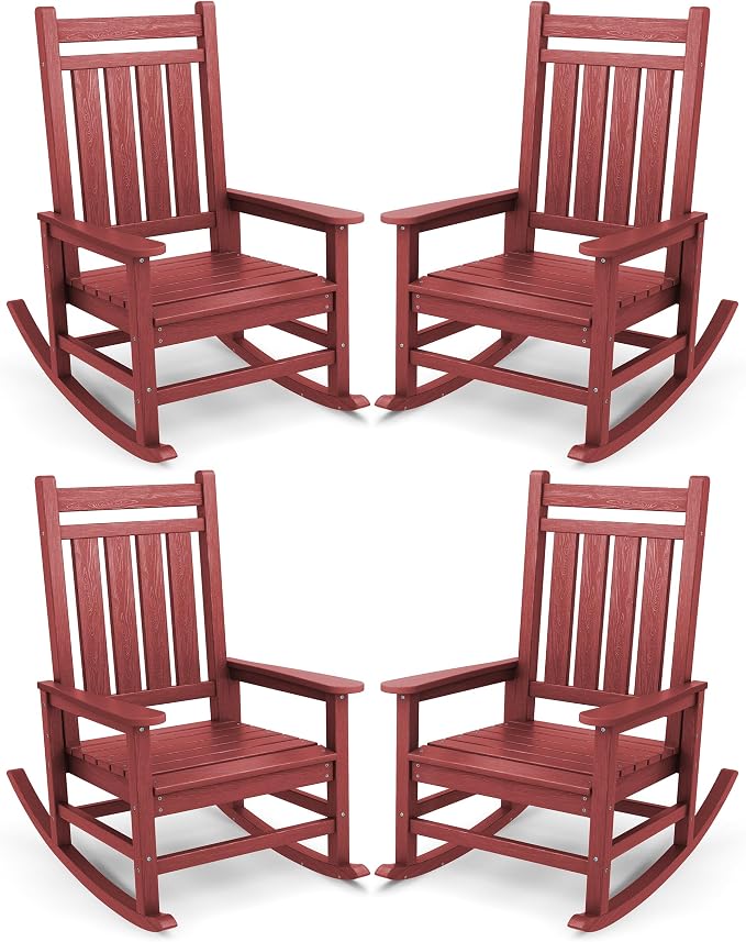 SERWALL Oversized Outdoor Rocking Chair Set of 4, HDPE Rocker by SERWALL