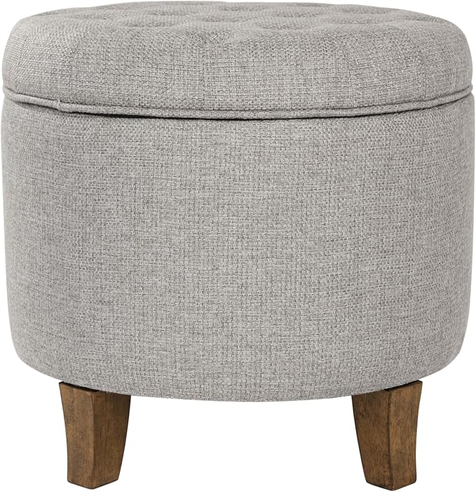 Homepop Home Decor | Upholstered Round Tufted Foot Rest Ottoman | Ottoman by HomePop