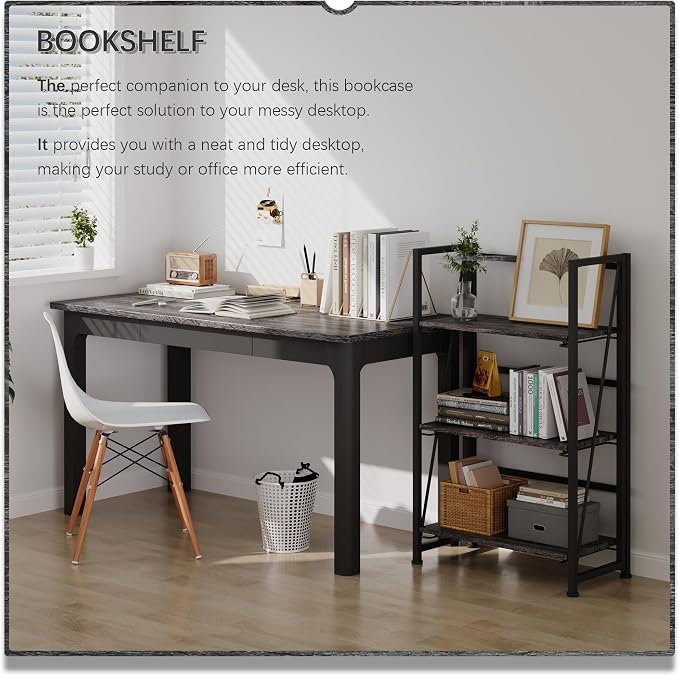 4NM No Assembly Folding Bookshelf Storage Shelves 3 Tiers Vintage Bookcase - Image 3
