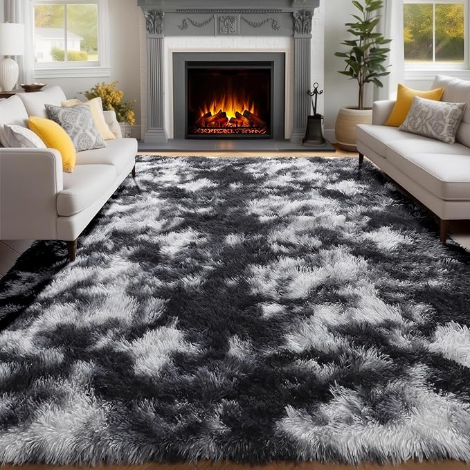 PAGISOFE Black White Grey Bedroom Rugs 4x6 Ft, Soft Fluffy Fuzzy Plush Indoor - Image 5