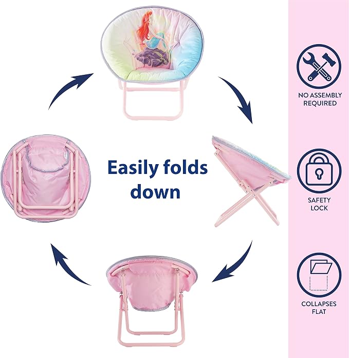 Disney Little Mermaid Toddler Saucer Chair, 19” Folding Kids Chair - Image 5