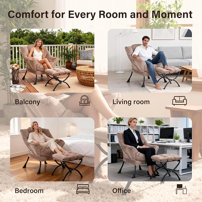 Lazy Chair with Ottoman, Modern Accent Chair Contemporary Sofa Chair with - Image 6