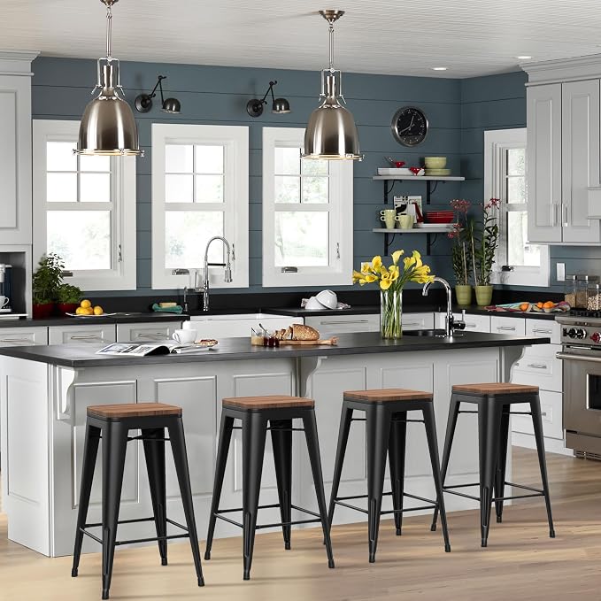HAOBO Home 30" Backless Metal Counter Stool Height Bar Stools Barstools - Image 3