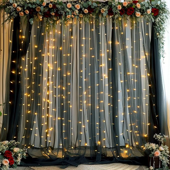 10ft x 12ft Black Tulle Backdrop Curtain - Image 5