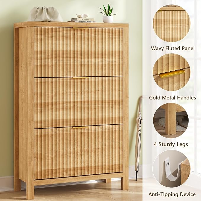 YOMILUVE Shoe Cabinet Storage for Entryway, Fluted Shoe Cabinet - Image 6