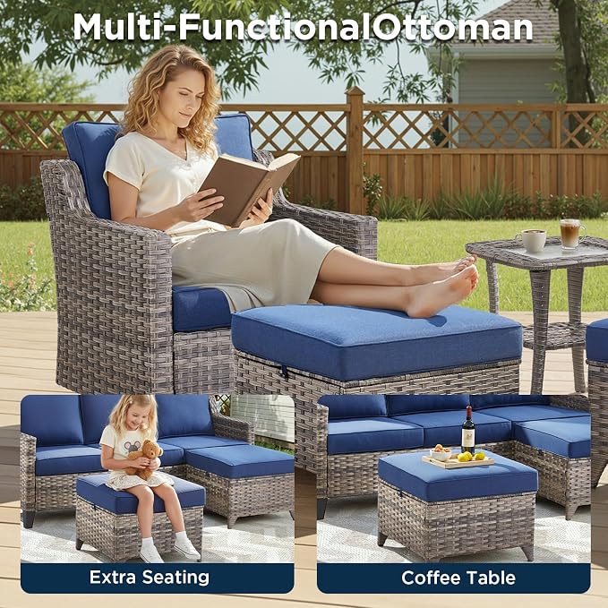 5 Pieces Outdoor Furniture-High Back Outdoor Wicker Couch Patio Chairs Set of 2 - Image 3