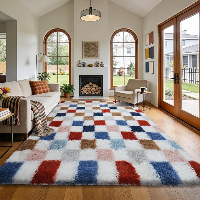 Large Shag Area Rug for Bedroom Living Room, 9x12 Fluffy Soft Colorful by Boshengya