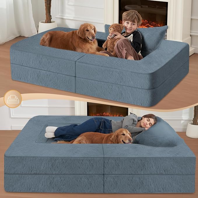 Folding Bean Bag Chair for Adults, 3-in-1 Bean Bag Couch Faux Fur Floor Sofa - Image 6