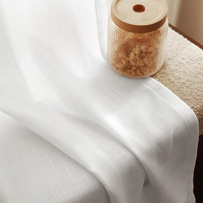 Long White Curtain 108 inches Long 2 Panels Set Back Tab Light Filtering Cotton - Image 4