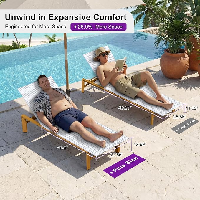 PURPLE LEAF Extra Wide Patio Chaise Lounge Set of 2 Outdoor Lounger French PE - Image 2