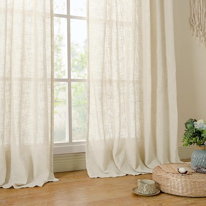 LAMIT 102 inches Long Sheer Linen Curtains, Linen Textured Light Filtering Semi - Image 9