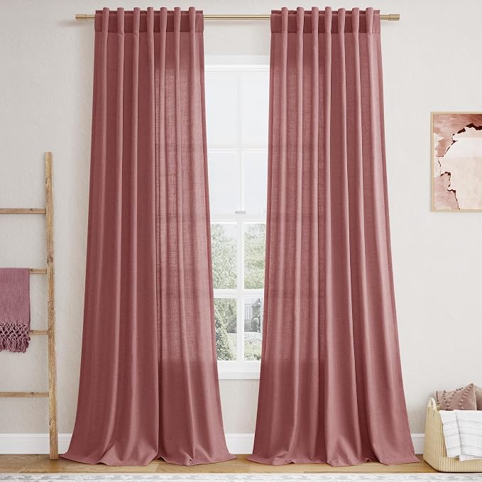 Nanspring Canyon Rose Linen Curtains 90 Inch Long 2 Panels Set by Nanspring