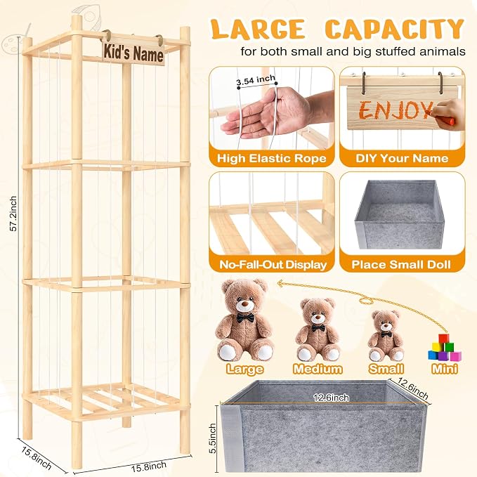 Stuffed Animal Storage with Toys Tray, 57In Large Wooden Stuffy Plushies - Image 6