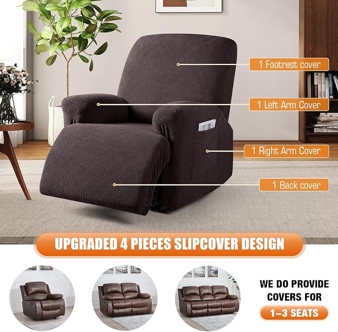 VANSOFY Oversized Recliner Chair Cover, 4-Pieces Stretch Recliner Covers - Image 7