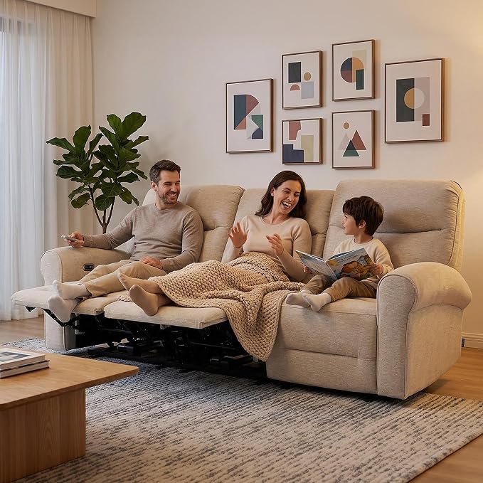 MCombo 87.8" Wall Hugger Power Reclining Sofa, 3-Seat Triple Recliner Couch - Image 2