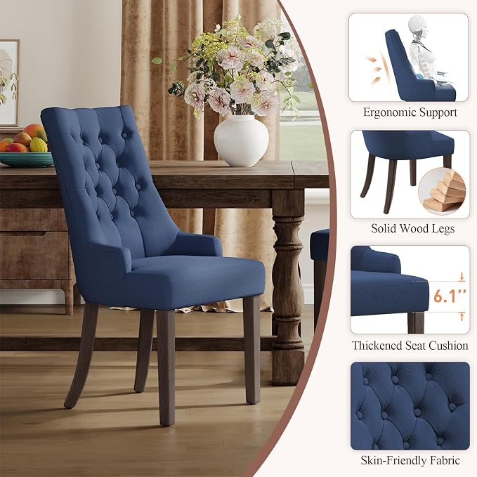 COLAMY Fabric Side Dining Chairs Set of 4, Wingback Upholstered Dining Room - Image 4