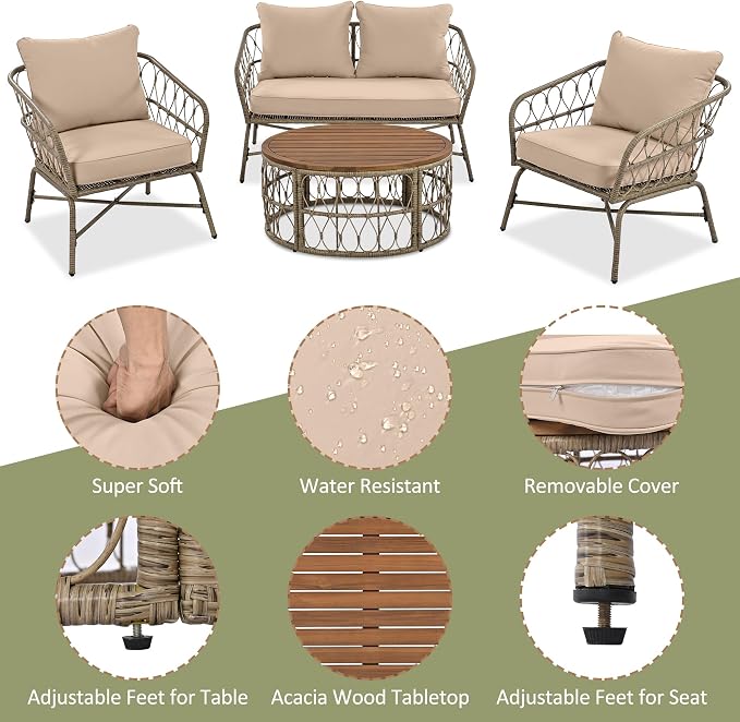 VilroCaz Bohemia-Inspired 4-Person Outdoor Seating Group - Image 2