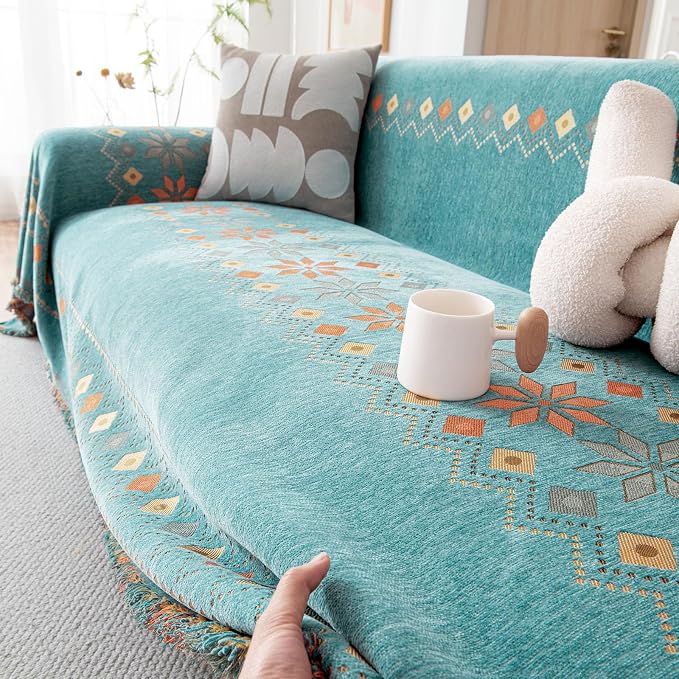DREAMINGO Teal Boho Couch Cover Western Sofa Covers - Image 3