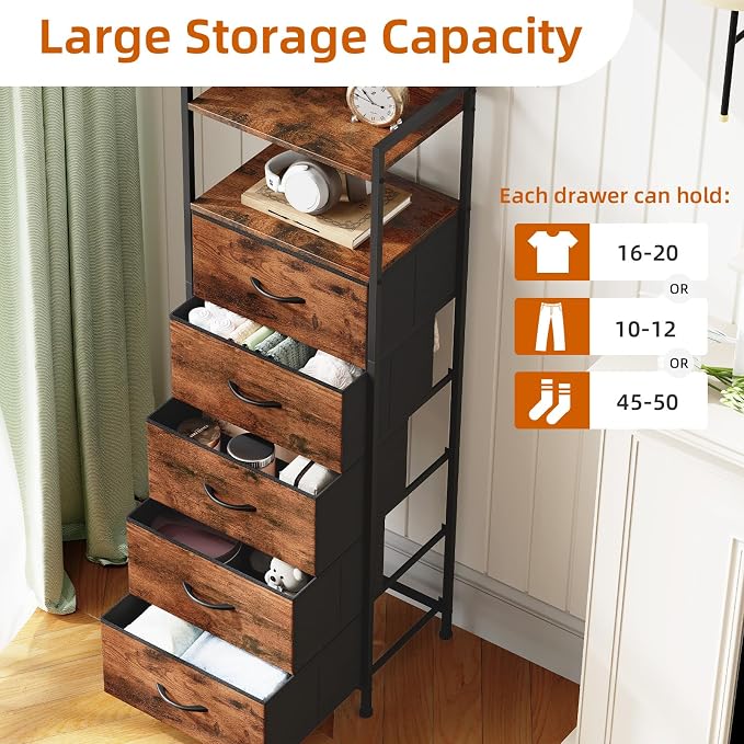 Somdot Tall Nightstand for Bedroom, Tall 5 Drawers Dresser, Vertical Storage - Image 5