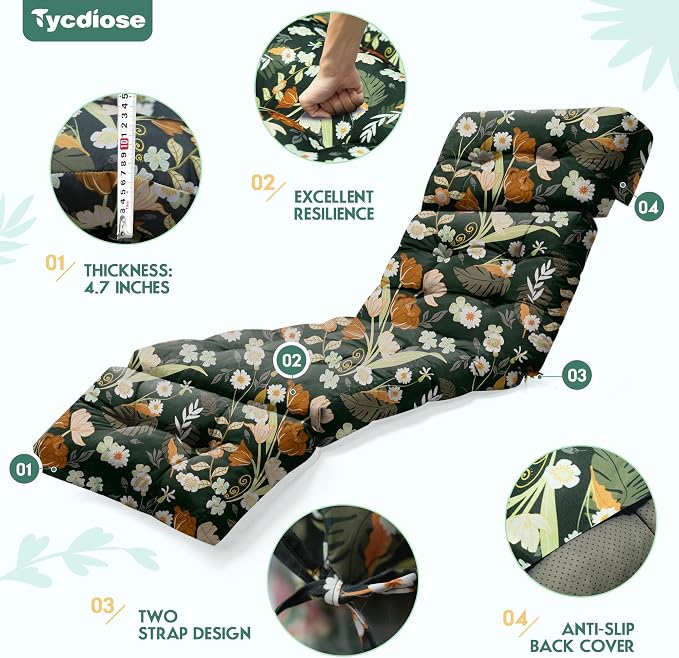 Outdoor Chaise Lounge Chair Cushion Waterproof 74.4 x 22 x 4.7 Inches Memory - Image 5