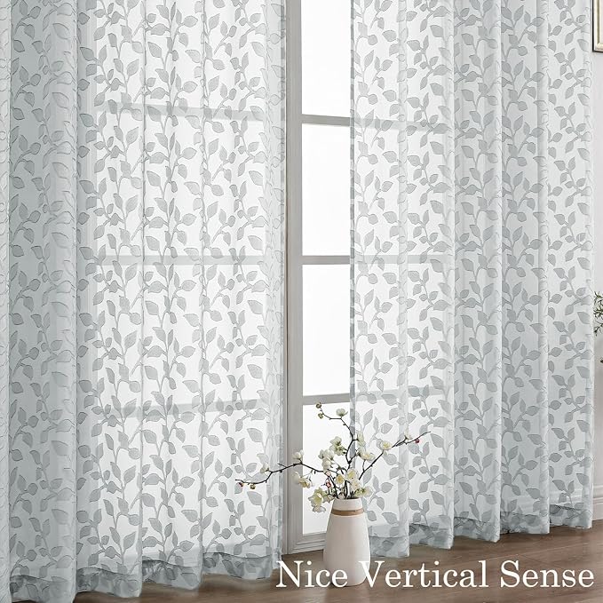 Chyhomenyc Extra Long Light Grey Sheer Curtains 120 Inch Length 2 Panels Set - Image 9