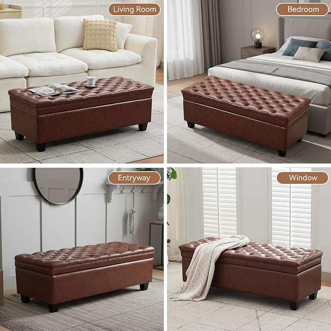 WUTUTUEE 50" Faux Leather Storage Ottoman Bench, Upholstered Rectangle End of - Image 7