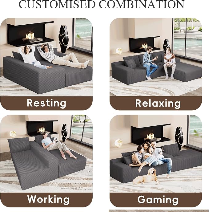 96" L Shaped Modular Sectional Sofa, Boneless Cloud Couch - Image 4