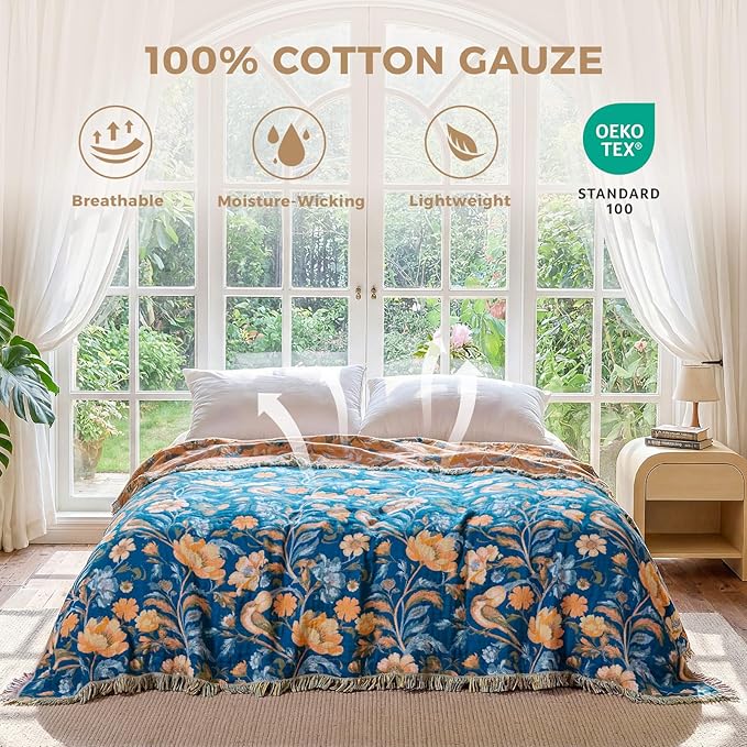 LUTBM Boho Throw Blanket for Bed Cotton Summer Blankets Twin Size for Bedroom - Image 3