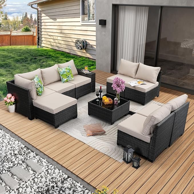 JOYURE 9 Pieces Patio Furniture Set All-Weather Outdoor Wicker Sectional by JOYURE