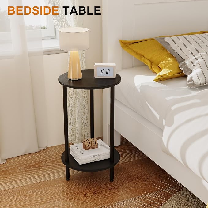 Round Side Table Set of 2, 2-Tier Modern Accent Table, Small Bedside Table - Image 7