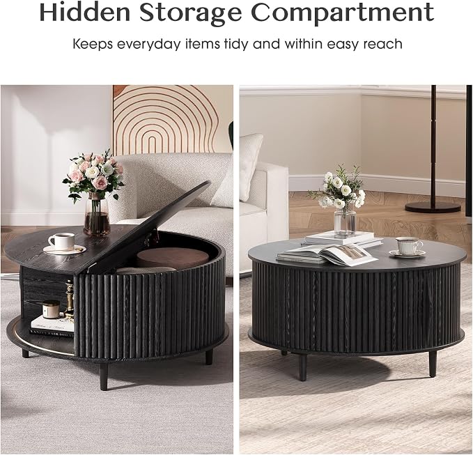 SULIVES Black Round Coffee Table - Image 4