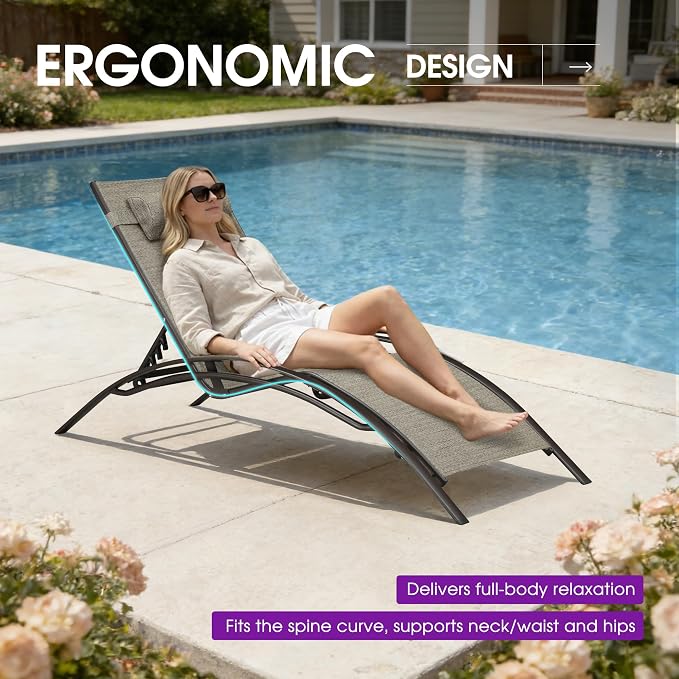 PURPLE LEAF Outdoor Chaise Lounge Chair Set of 3 Patio Pool Lounger Bronze - Image 6
