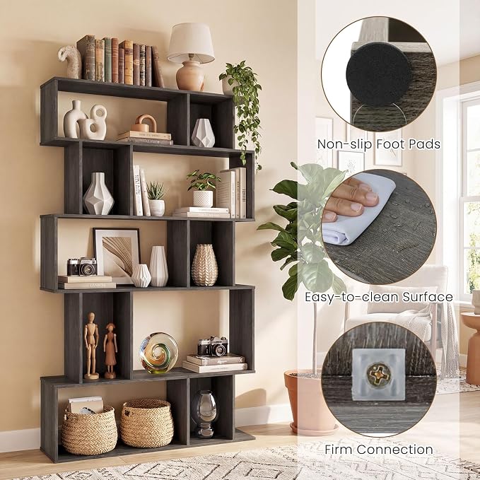 Giantex 5-Tier Bookshelf, 10-Cube Geometric Book Case - Image 5