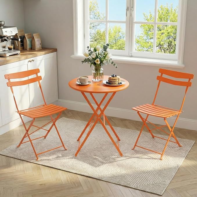 GarveeLife 3 Piece Patio Bistro Set, Folding Patio Bistro Table and Chairs Set - Image 3