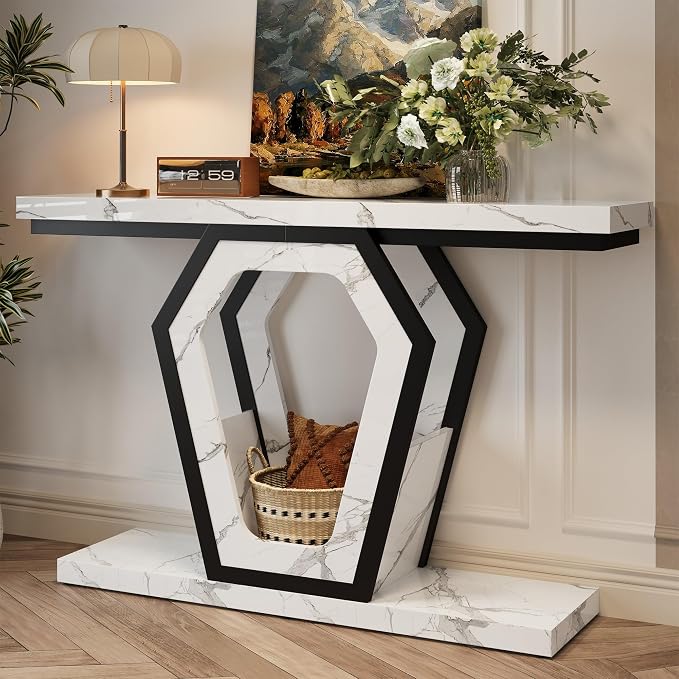 FUSUNBAO 47.3" Console Table, Openwork Bracket Sofa Table, Wood Narrow Entryway - Image 8