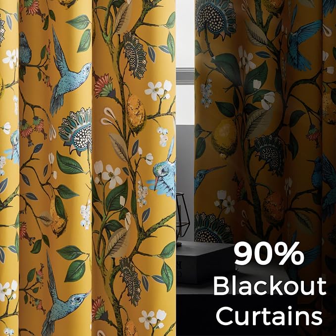 Topfinel Kitchen Curtains 45 Inch Length Mustard Yellow Vintage Blackout - Image 4