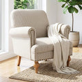 Khaki Striped Linen Fabric Accent Chair, Modern Farmhouse Upholstered Armchair by DMFurniture