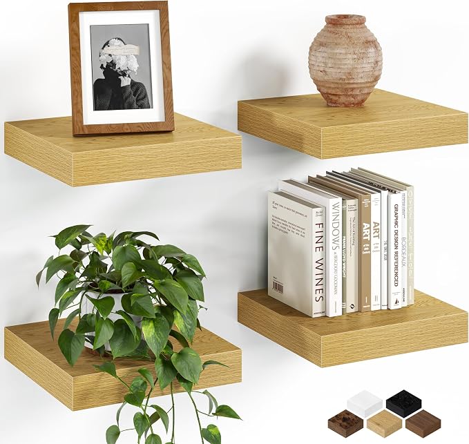 Fun Memories Floating Shelves for Wall, 8 Inch Set of 4 Rustic Wood Wall Shelves by FunMemories