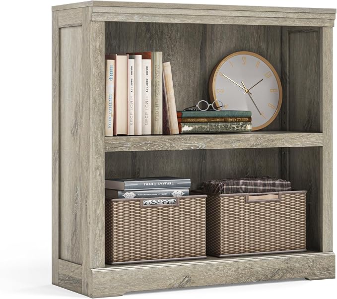 LINSY HOME 2-Tier Bookcase and Bookshelf, Small Wood Display Storage Shelves by LINSYHOME