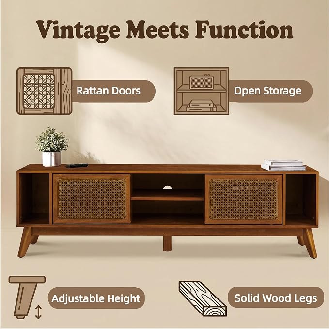 LKTART 68 Inch Mid Century Modern TV Stand - Image 5