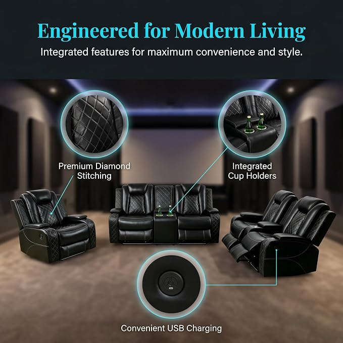 Leather Sofa Set, Power Recliner Sofa Set - Image 4