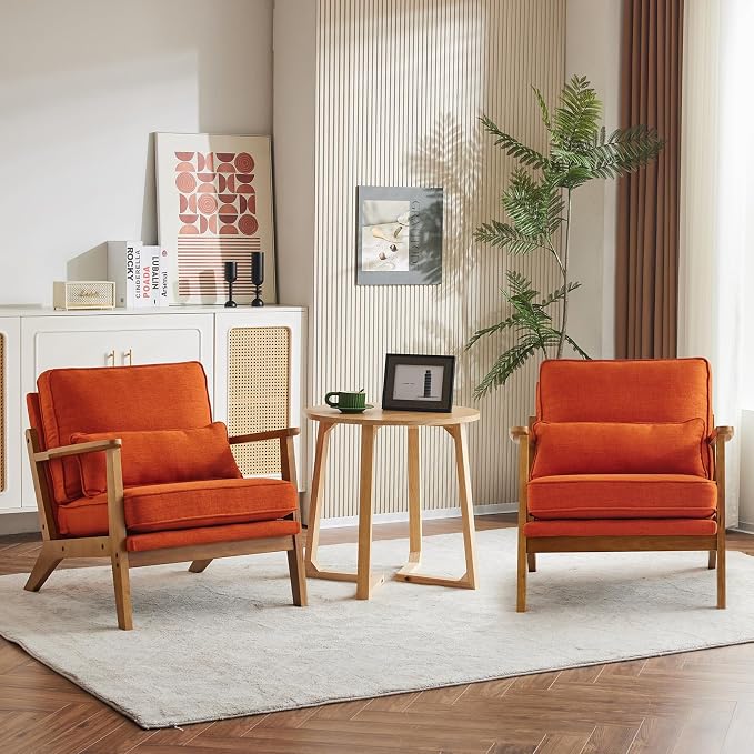 Karl home Accent Chair Wide Armrest Mid-Century Lounge Chair Linen Fabric - Image 7