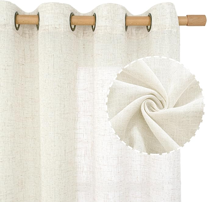 LAMIT Cream Linen Curtains 63 Inches Long - Image 2