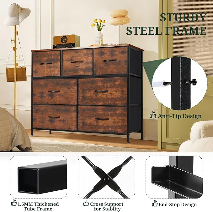 7-Drawer Dresser for Bedroom, Anti-Tip Wide Storage Organizer Fabric Chest of - Image 4