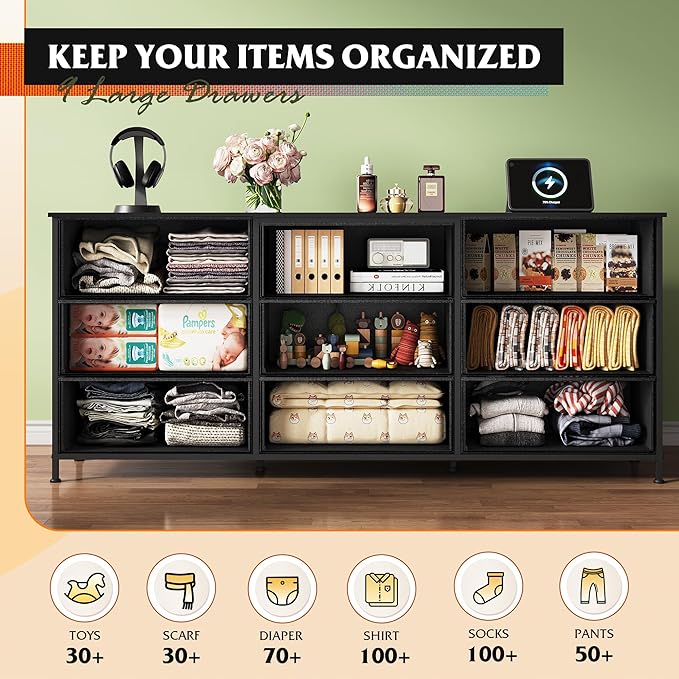 WLIVE 63''W Dresser for Bedroom, 75 inch TV, Wide Chest of Drawers - Image 5