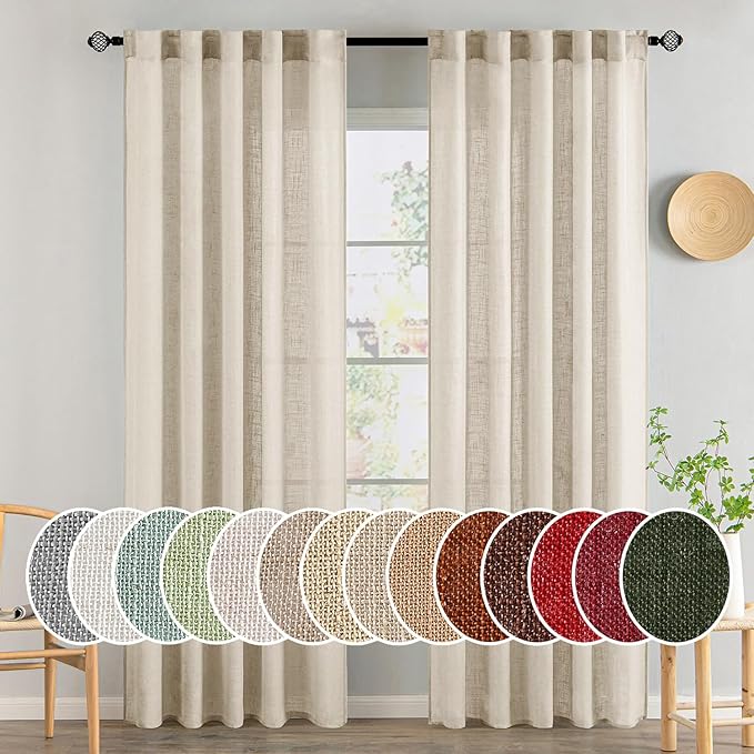 MIULEE Beige Linen Curtains 84 Inch Length 2 Panels by MIULEE