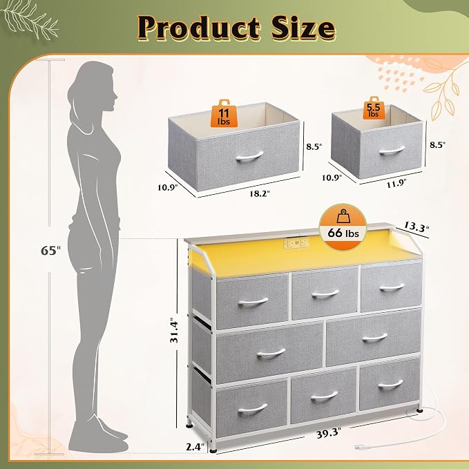WLIVE Dresser TV Stand with Power Outlets, Led Dresser - Image 3