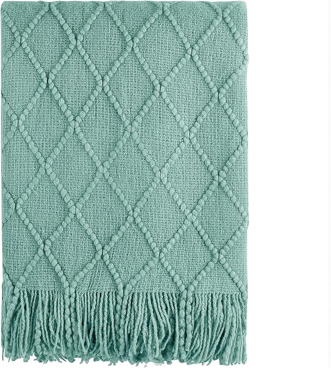 BOURINA Dark Cyan Throw Blanket 50x60 Inches Throw Textured Solid Soft Sofa by BOURINA
